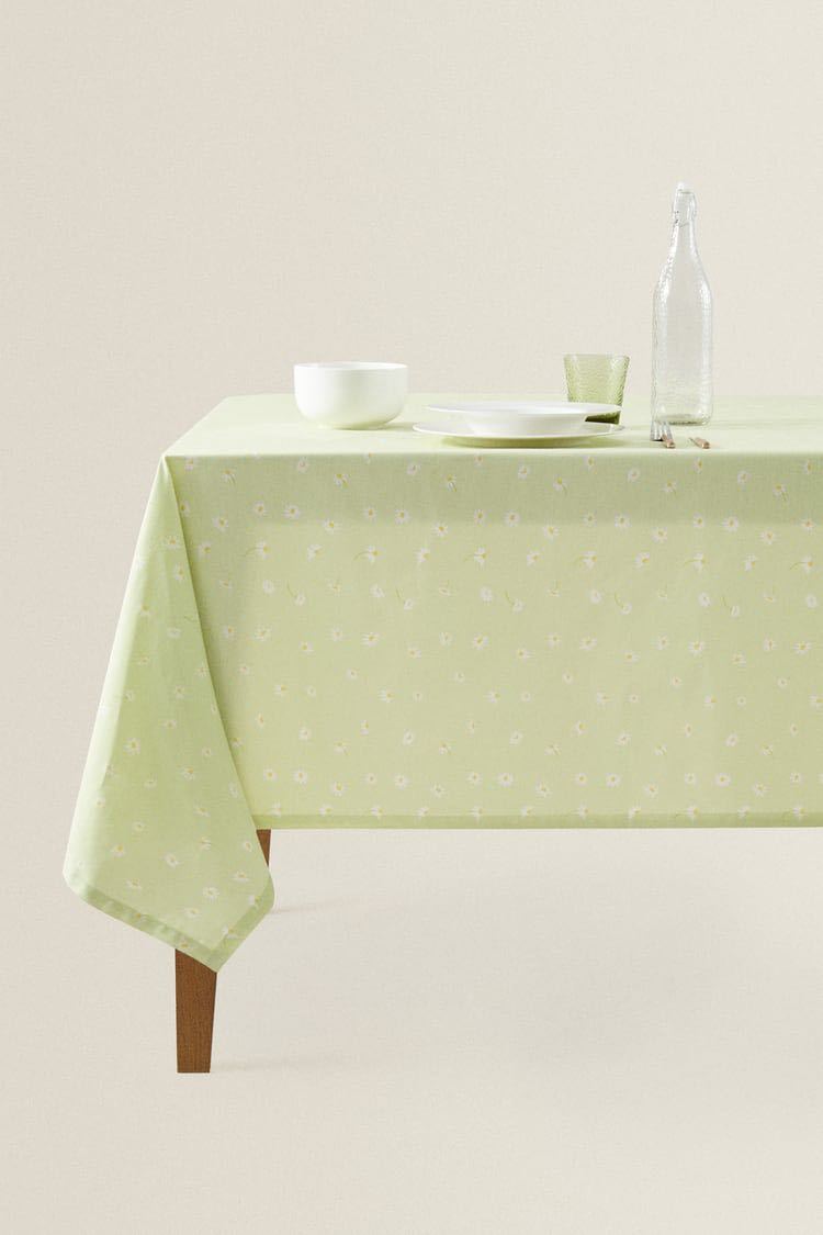  new goods ZARA HOME Zara Home daisy print resin coating tablecloth floral botanical green multi cover waterproof 