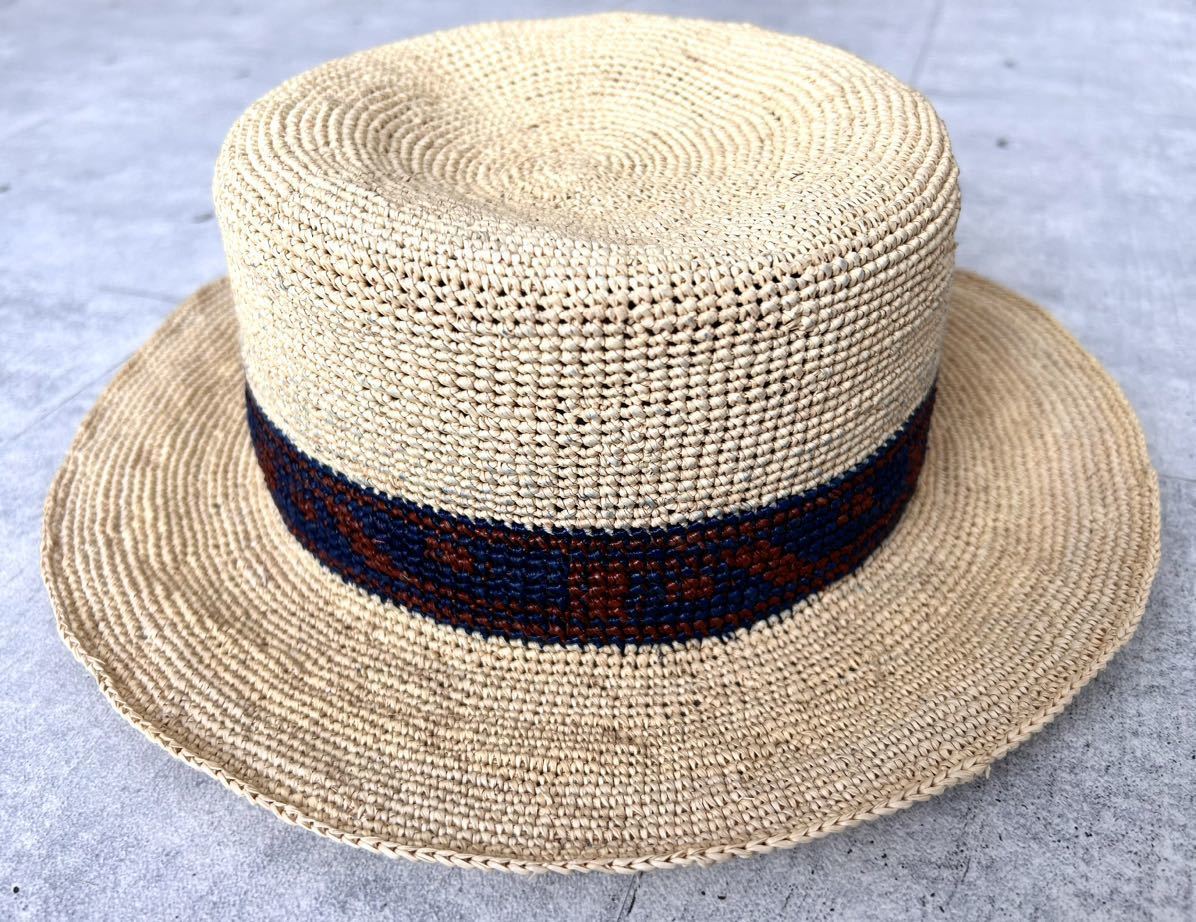 新品 エクアアンディーノ カンカン帽 麦わら帽子 パナマハット ライン染色　　Ecua-Andino Hats ハンドメイド 天然素材 Lサイズ 柳7592_画像1