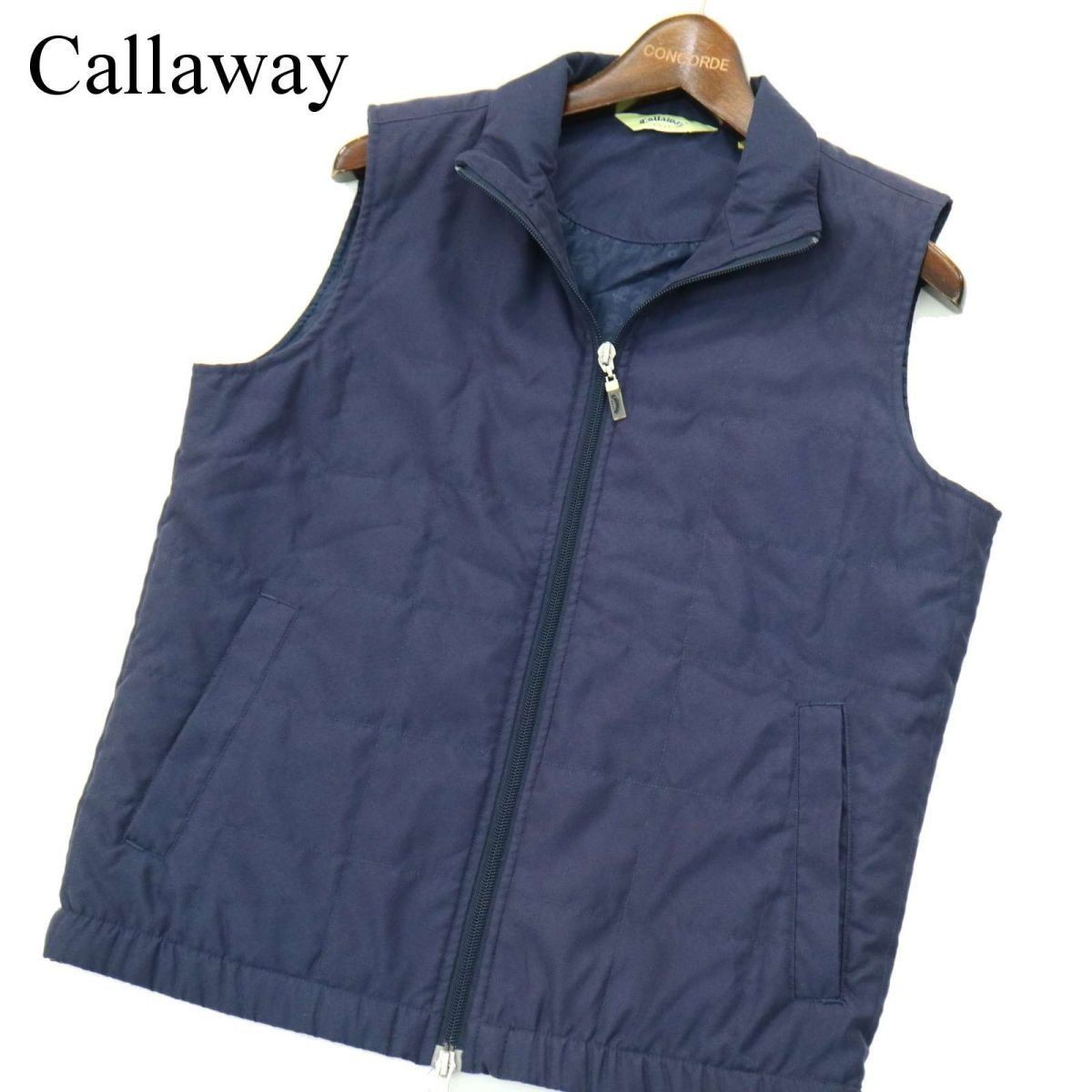 Callaway キャロウェイ 秋冬 格子柄 キルティング★ ジップアップ 中綿 ベスト Sz.M　メンズ ネイビー ゴルフ　A2T12423_B#N_画像1