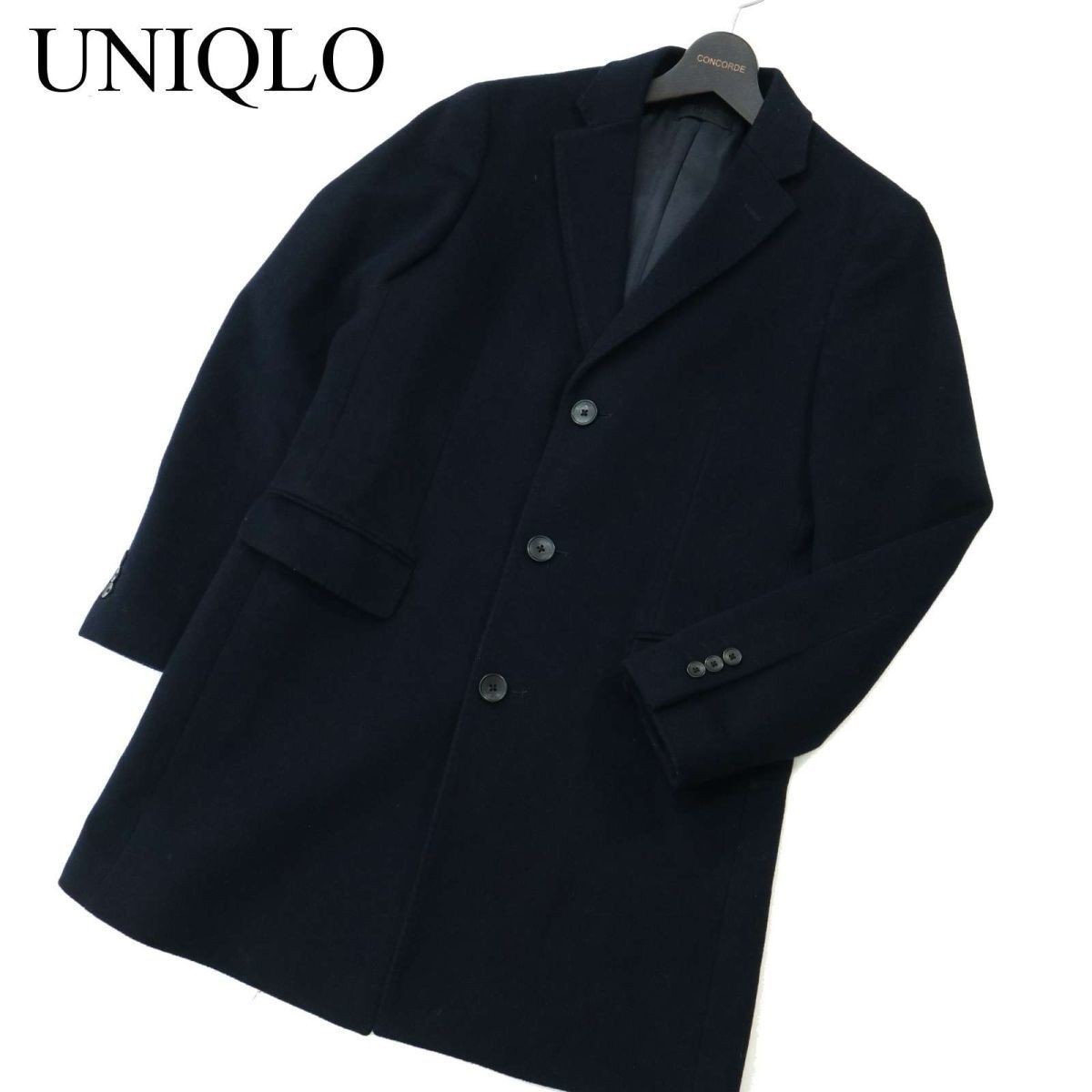 UNIQLO ユニクロ 秋冬 ウール カシミヤ★ チェスター コート Sz.S　メンズ ネイビー　A2T12082_A#N_画像1