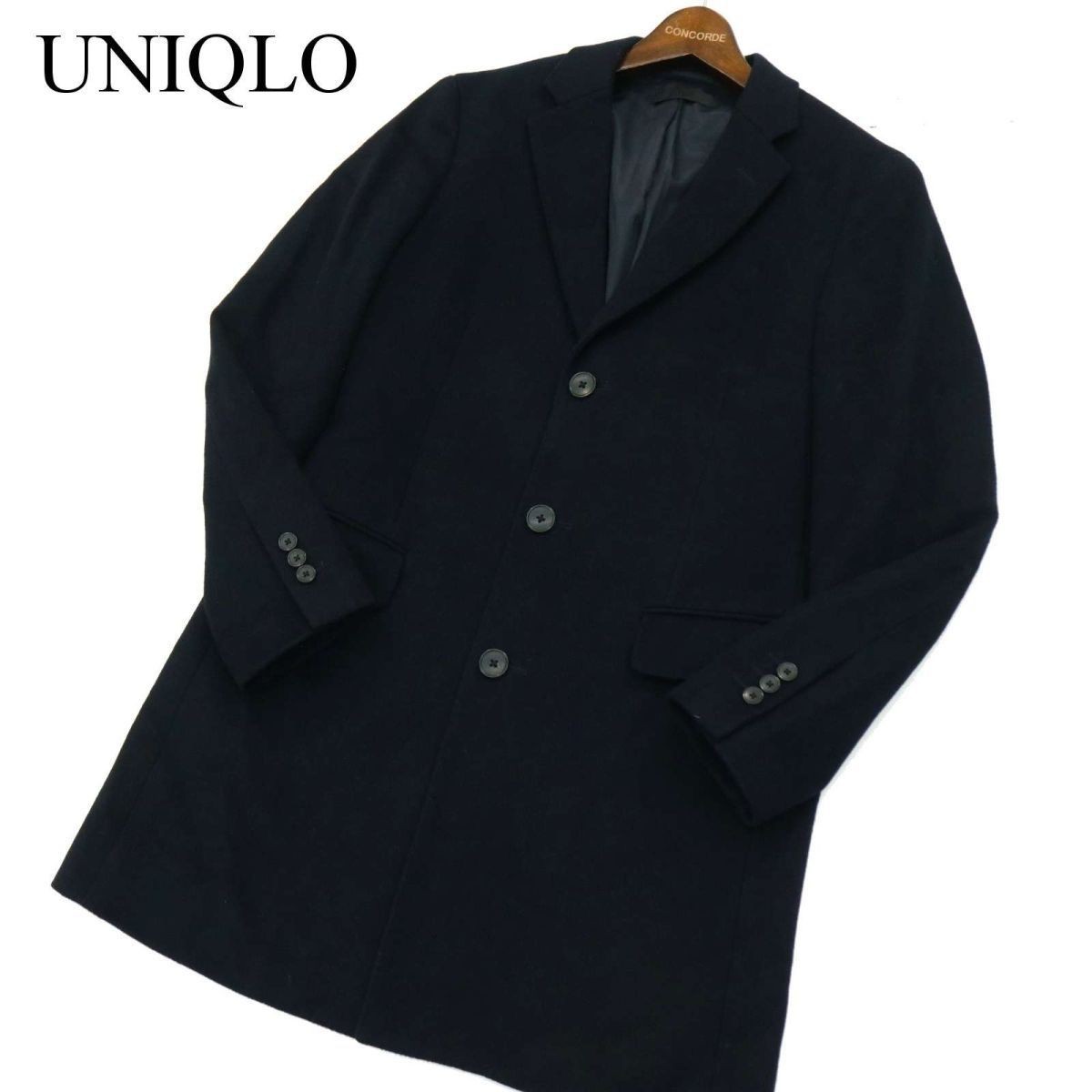 UNIQLO ユニクロ 秋冬 ウール カシミヤ チェスター コート Sz.S　メンズ ネイビー　A2T12665_B#N_画像1