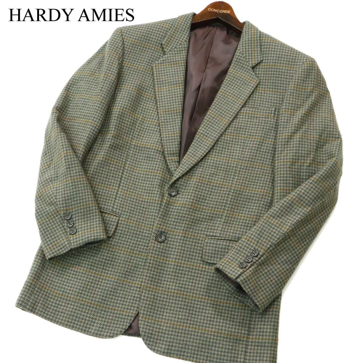 HARDY AMIES ハーディ エイミス 秋冬 千鳥柄★ ウール ツイード テーラード ジャケット ブレザー Sz.96A7　メンズ 日本製　A2T10198_9#N_画像1