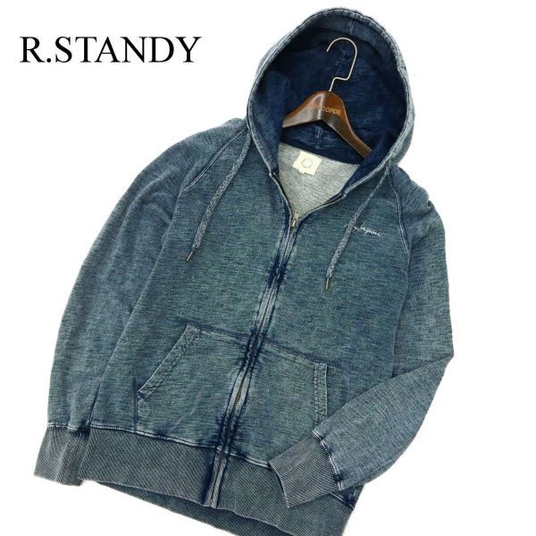 R.STANDY メンズブランド 通年 ウォッシュ加工★ インディゴ スウェット ジップアップ フーディー パーカー Sz.M　メンズ　A3T02886_3#I_画像1