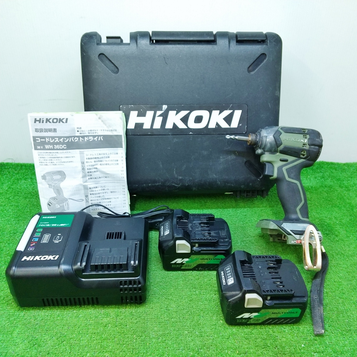 高級感 HiKOKI 中古 ハイコーキ WH36DC(2XPG) フォレストグリーン 付 充電器 バッテリー2個 コードレスインパクトドライバ マルチボルト 36V 本体