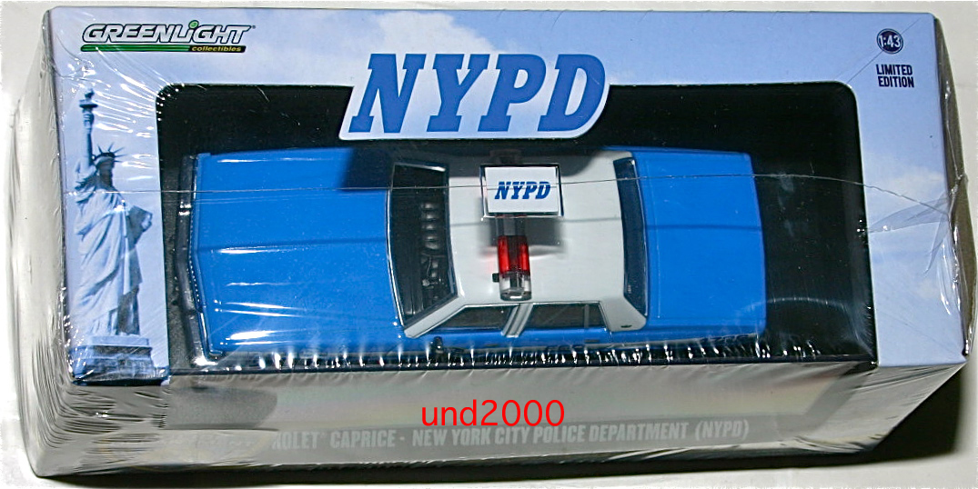 Greenlight 1/43 1990 Chevrolet Caprice NYPD Police car Chevrolet Caprice green light New York City Police Department New York city .