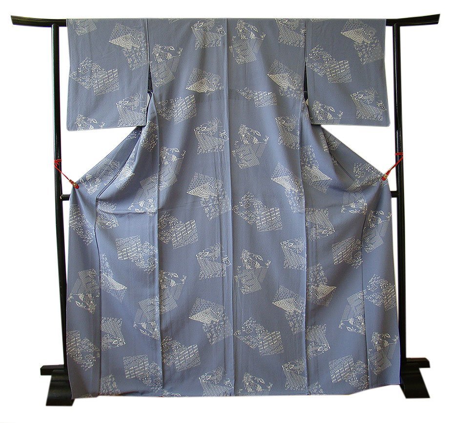 時代屋 裄67.5cm 単衣 縮緬地 小紋 正絹 仕立上り 156cm~162cm