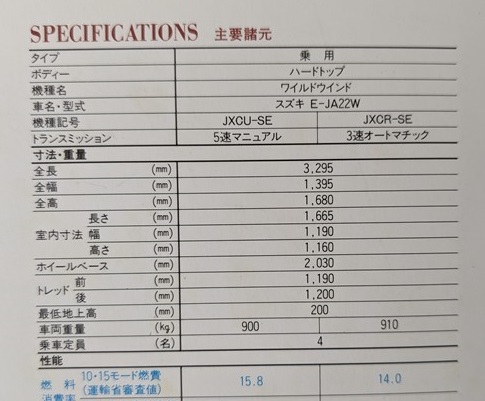  Jimny special edition wild wind (E-JA22W) car body catalog Jimny WILD WIND 95.11 secondhand book * prompt decision * free shipping control N 6028 l