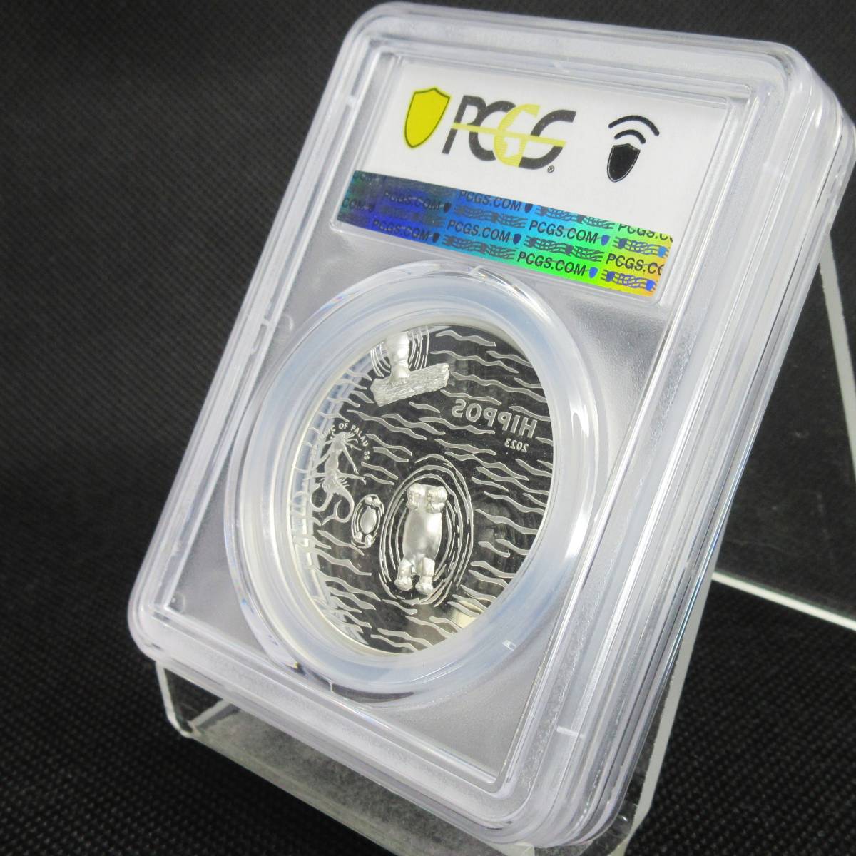 【最高鑑定】 2023 パラオ 共和国 カバの家族 人魚 5ドル 銀貨 1オンス PCGS PR70 DCAM 初日鑑定 アンティークコイン モダン 元箱あり_画像6