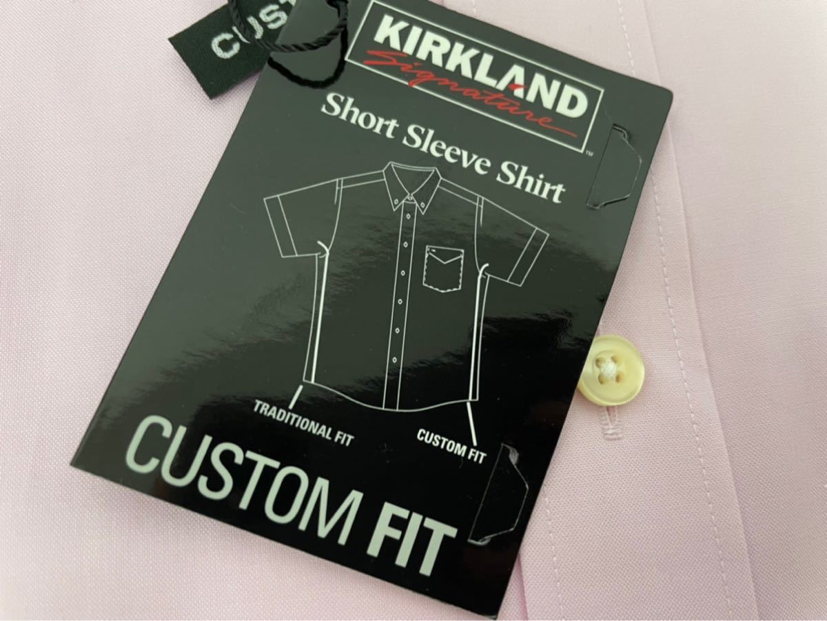 未使用■カークランド メンズ ノンアイロン 半袖 ビジネスシャツ L 2枚 ピンク 大きいサイズ _画像4