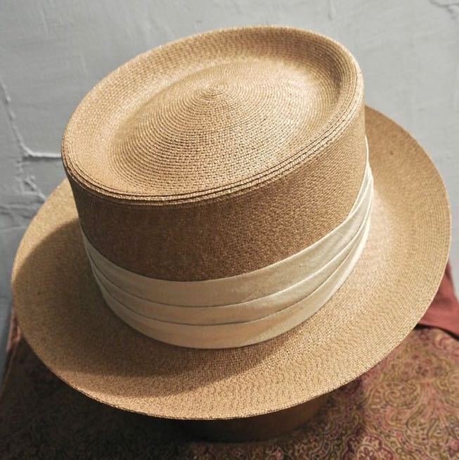 Vintage knox hat Milanヴィンテージノックスストローブレードハット7 1/4 58cmカンカン帽ボーターハット夏麦わらステットソンパナマハット