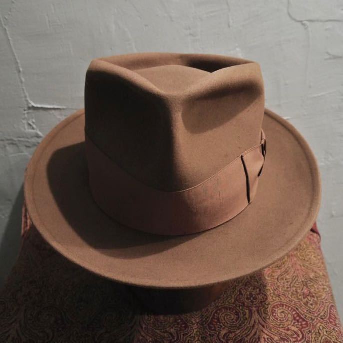 Vintage STETSON The Sovereign 50s 7 1/4 58cm ヴィンテージ ステットソン フェドラハット キャメル  ブラウン 茶 ソブリン