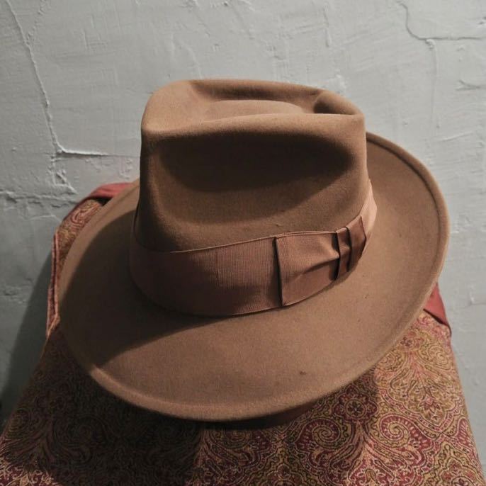 Vintage STETSON The Sovereign 50s 7 1/4 58cm ヴィンテージ ステットソン フェドラハット キャメル  ブラウン 茶 ソブリン