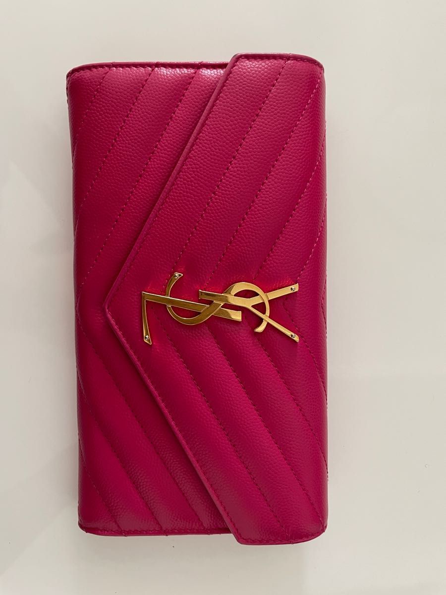 イブサンローラン　ピンク　長財布　カサンドラ　YSL