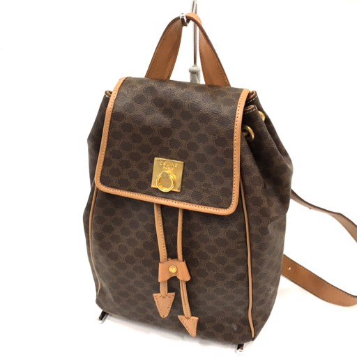 最旬ダウン ブラウン M15/2 GD金具 レザー PVC 総柄 ブラゾン マカダム リュックサック セリーヌ 茶 QR092-6 CELINE リュックサック 最旬ダウン ブラウン M15/2 GD金具 レザー PVC 総柄 ブラゾン マカダム リュックサック セリーヌ 茶 QR092-6 CELINE リュックサック