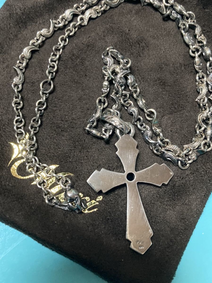 Maxi マキシ スクロールチェーンネックレス波&トップcross blackstone pendant topセットsilver925 ハワイアンジュエリー_画像4