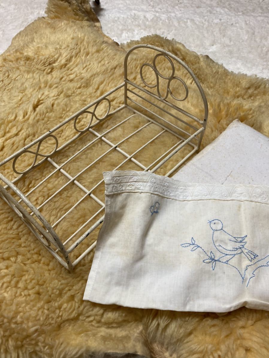 ビンテージ フランスブロカント アイアンフレーム ドールベッド doll bed ビスクドール Babyドールハウス人形用家具アンティークブライス