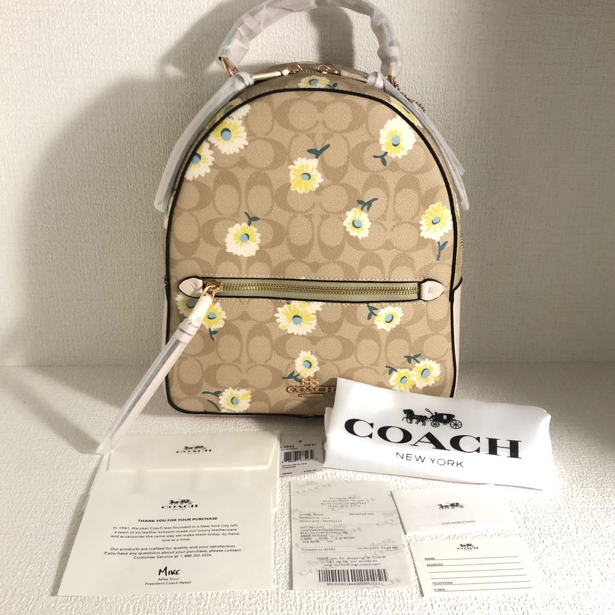 新品未使用】コーチ リュック バックパック 花柄 ベージュ COACH