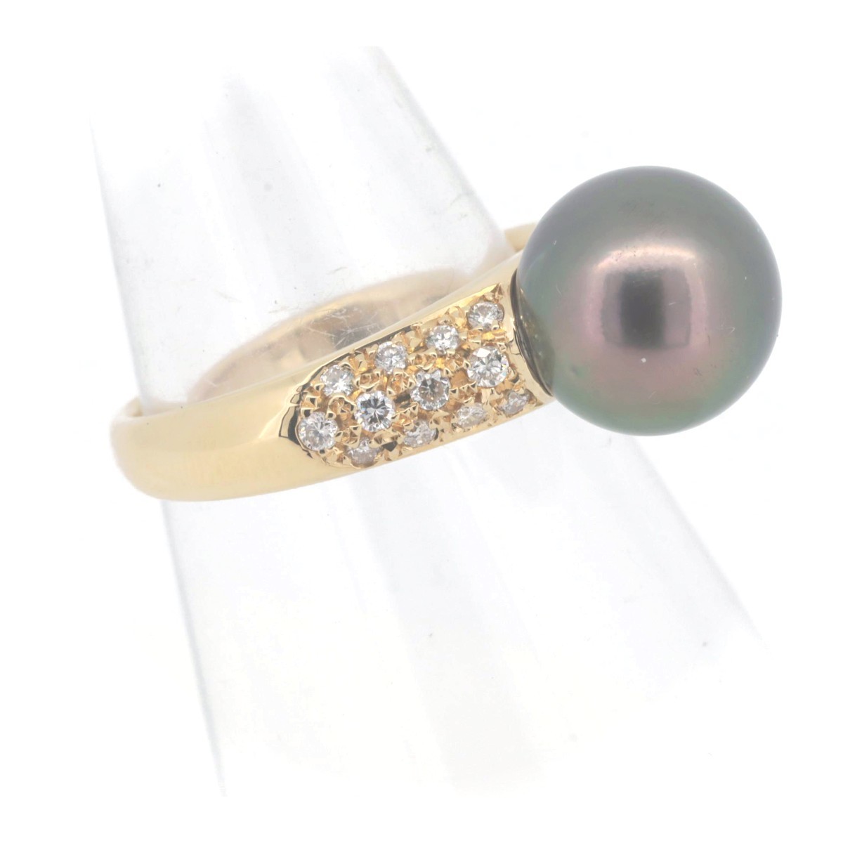 タサキ ブラックパール ダイヤモンド リング 指輪 16.5号 11.0ミリ 0.38ct K18YG(18金 イエローゴールド) 質屋出品_画像3