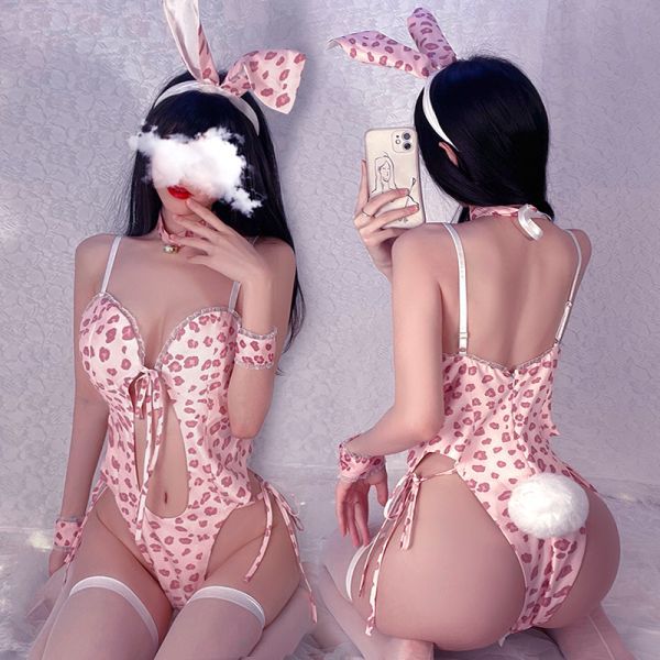  самый новый продукт 6 позиций комплект костюм кролика розовый леопардовая расцветка * sexy костюм ba колено костюмы 6 позиций комплект .. уголок лента-ободок маскарадный костюм 