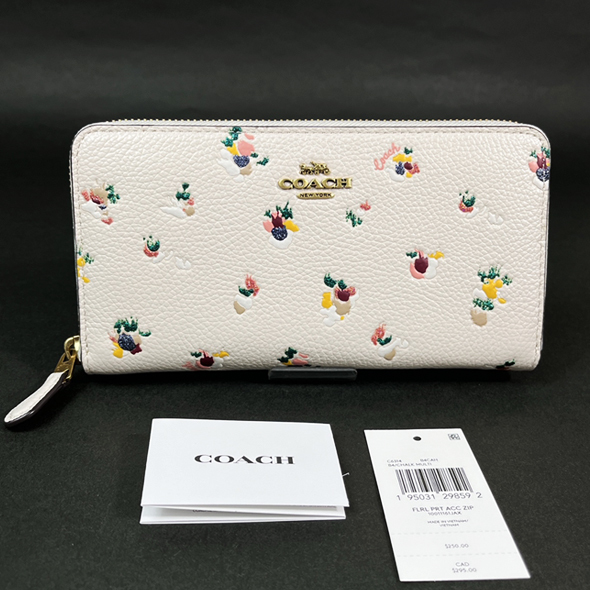 【COACH 100%本物 新品 コーチUSA正規品】ジップ ウォレット フローラル プリント 財布 長財布 C6314 チョーク 花柄 レディース 新品