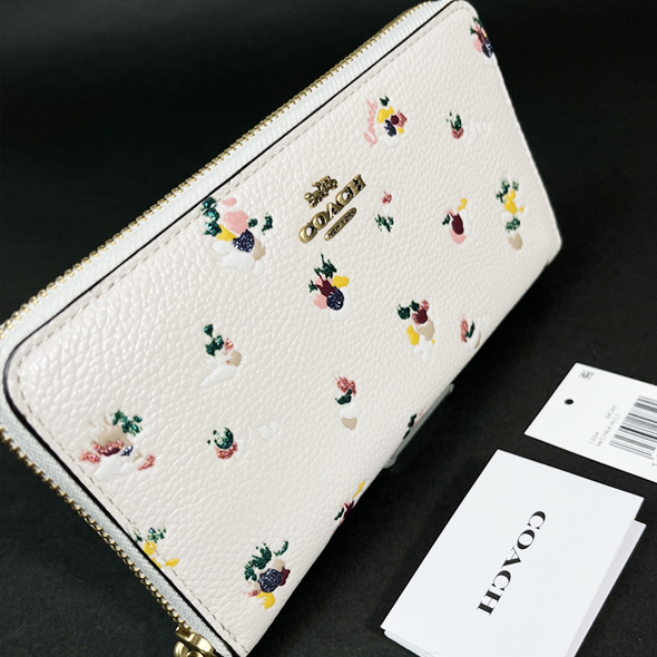 【COACH 100%本物 新品 コーチUSA正規品】ジップ ウォレット フローラル プリント 財布 長財布 C6314 チョーク 花柄 レディース 新品