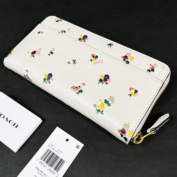 【COACH 100%本物 新品 コーチUSA正規品】ジップ ウォレット フローラル プリント 財布 長財布 C6314 チョーク 花柄 レディース 新品