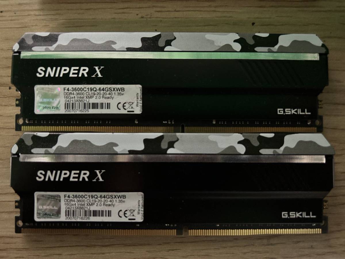 ★中古品 BIOS確認 G.SKILL SNIPER X DDR4-3600MHz 32GB (16GB×2枚キット) F4-3600C19D-64GSXWB★_画像1