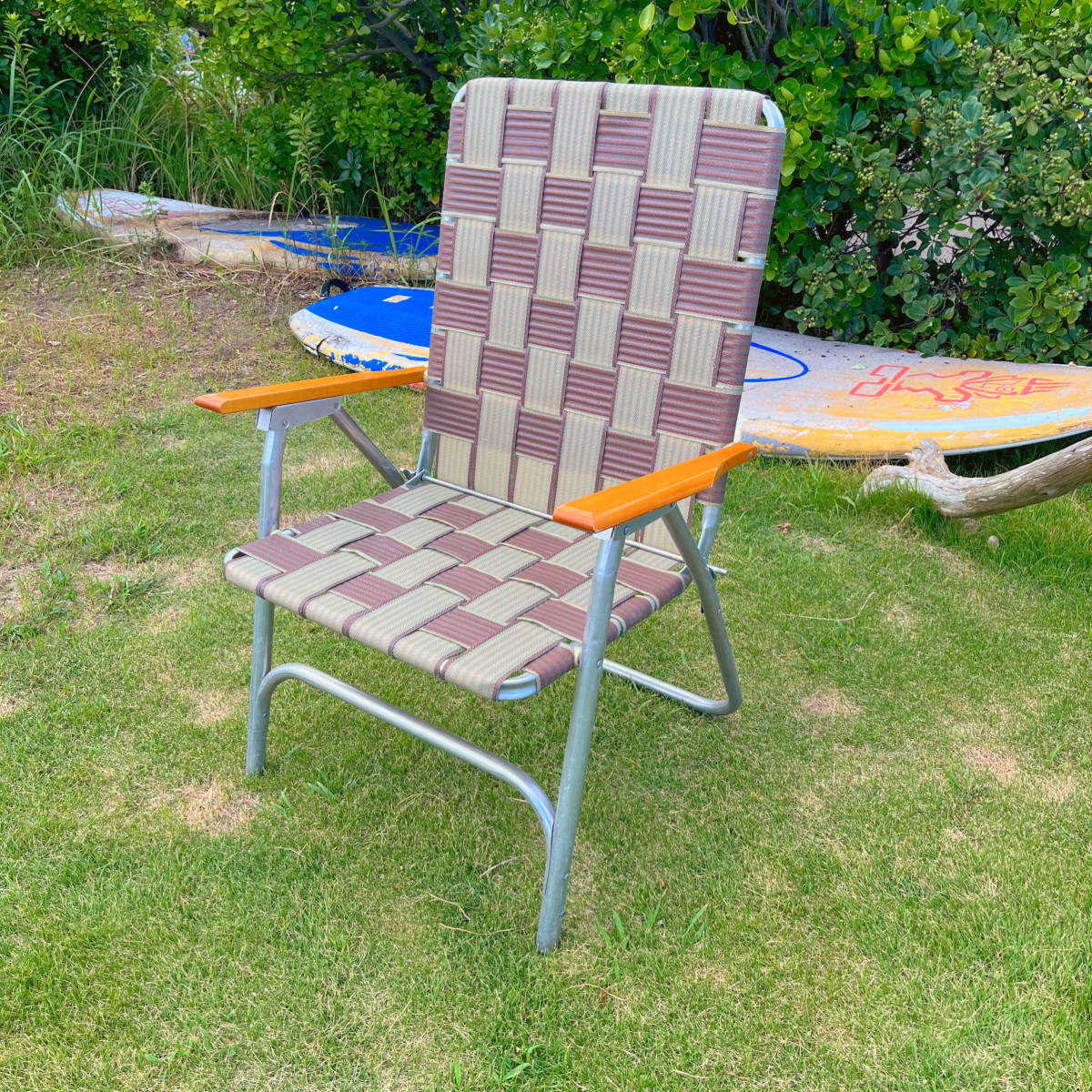 【チェア / 椅子】 ビンテージローンチェア (Lawn Chair) ウッド アウトドア キャンプ ガーデン 折りたたみ 茶 02_画像1