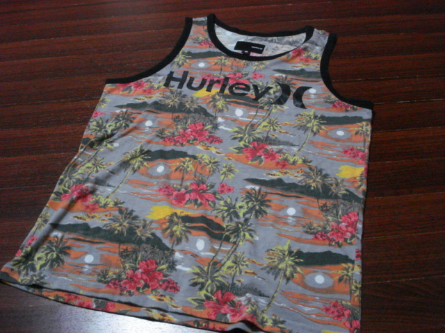 送料無料☆Hurley-X総柄タンクトップ/メンズ/M/グレー/ハーレー/ロゴ_画像1