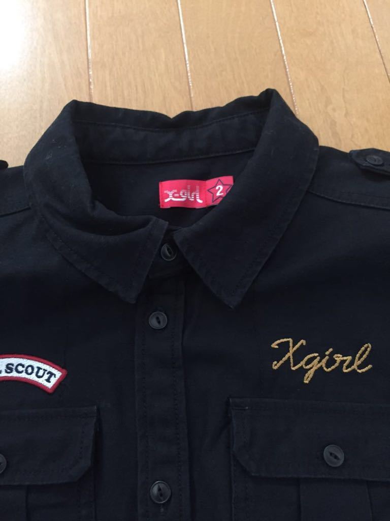  new goods * X-girl X-girl short sleeves military shirt * black * size 2