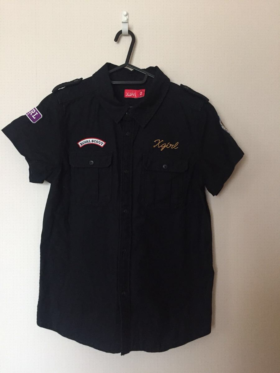  new goods * X-girl X-girl short sleeves military shirt * black * size 2