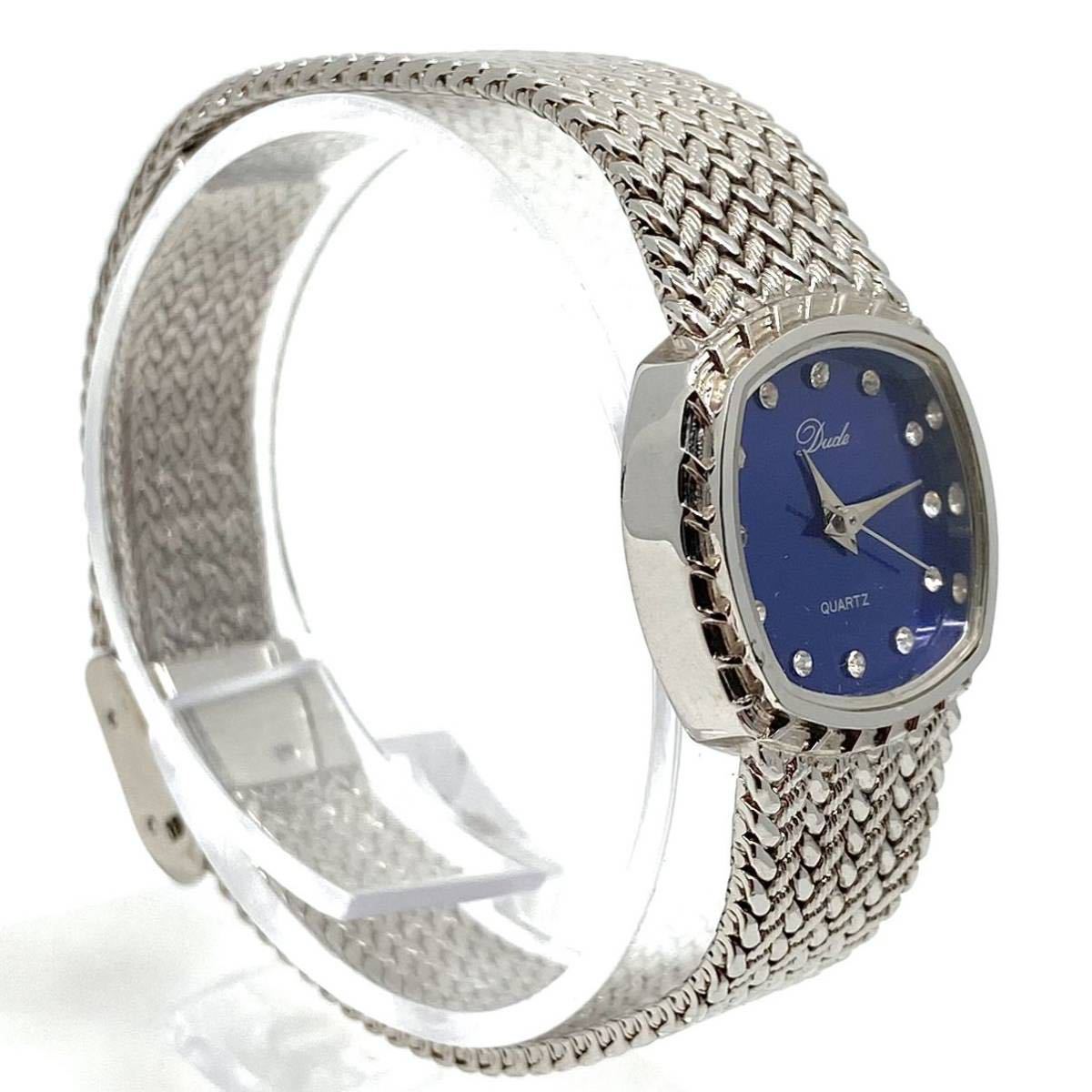 Dude デュード quartz クオーツ 腕時計 レディース 3針 ブルー 青 シルバー 銀 Y38_画像4