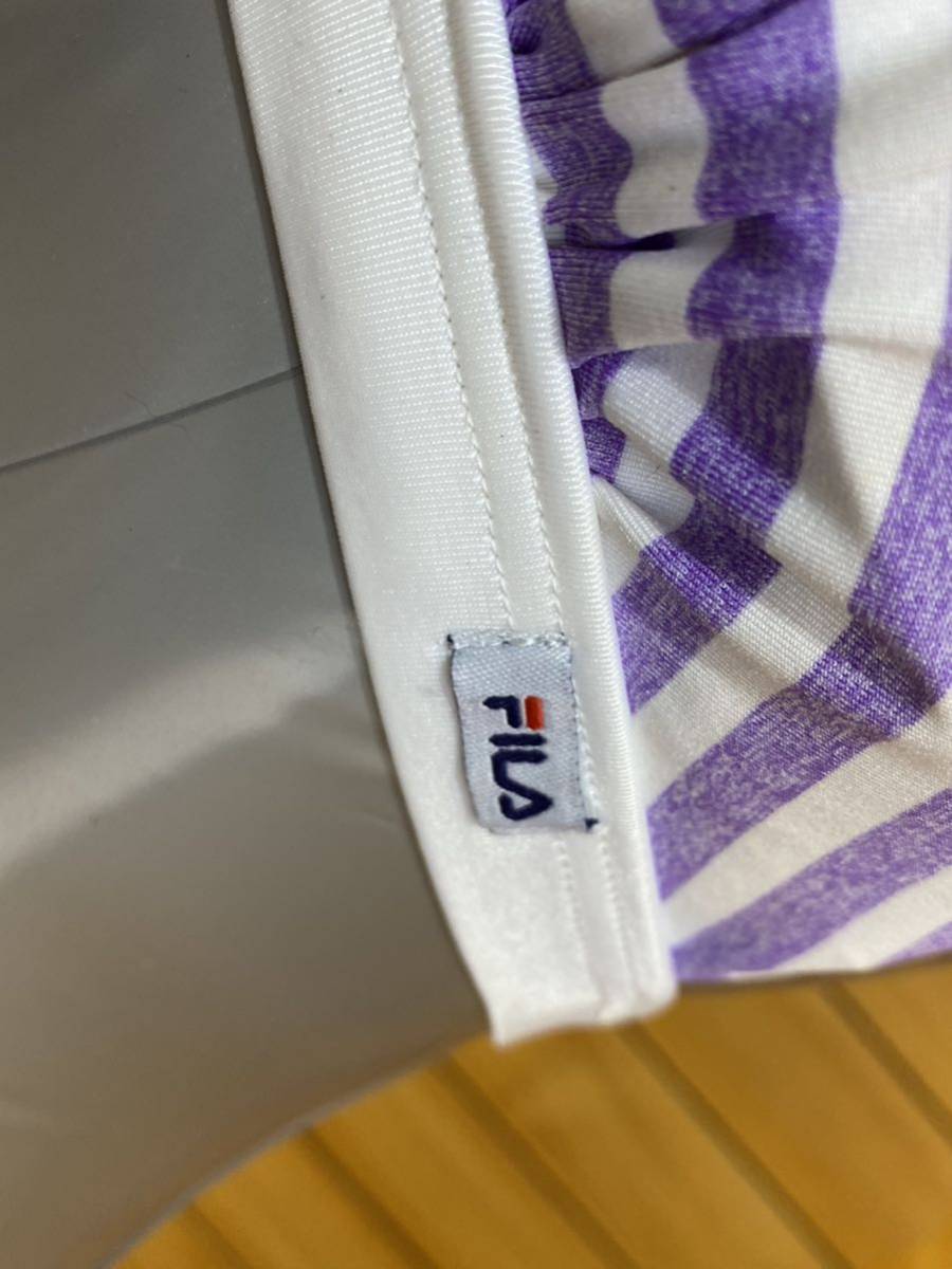  filler L size bikini swimsuit set stripe purple FILA halter-neck with logo 
