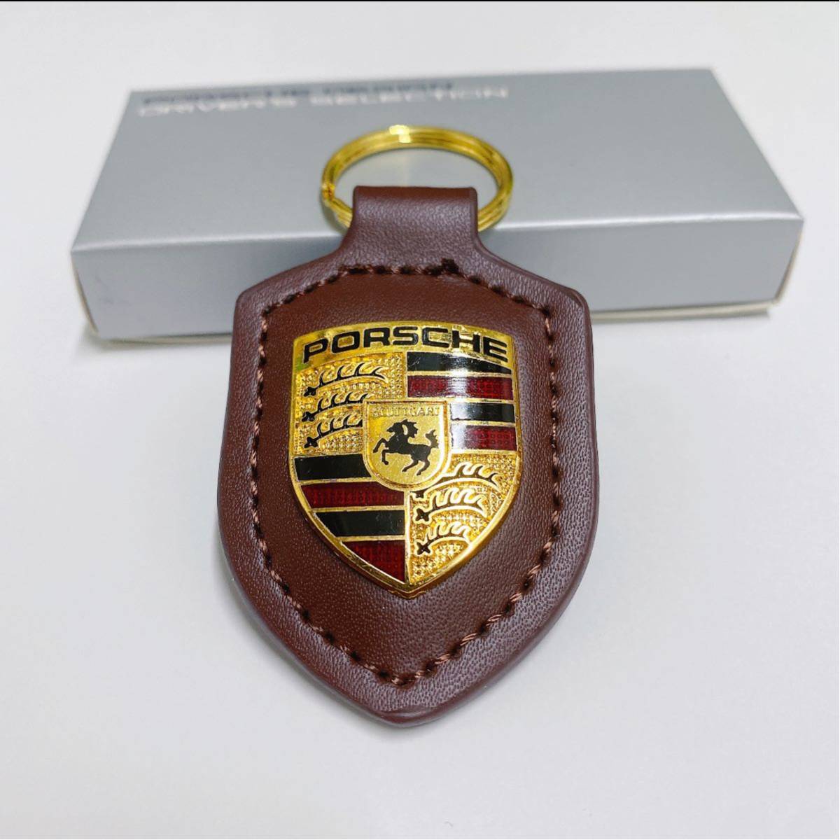 PORSCHE ポルシェ クレスト キーホルダーブラウン_画像1