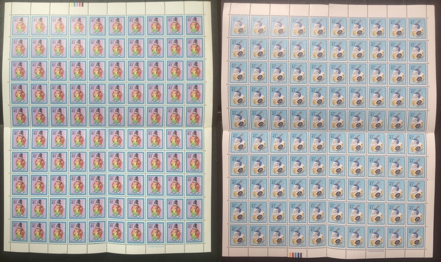 41円切手200枚 平成3年(1991)平成4年(1992)年賀切手 のごみ人形・羊鈴　猿の三番叟