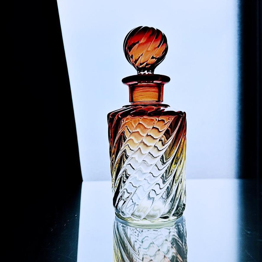 【お得】 薔薇色のオールドバカラBaccarat☆バンブーBambouの香水瓶【大#6】パフュームボトル 1916'sフランスアンティーク ローズ赤デキャンタ バカラ