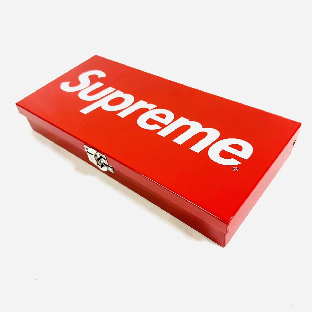 【未使用】Supreme シュプリーム ロックボックス レッド ホワイト ロゴ 金属製 金庫 工具箱 小物入れ 収納ケース ツールボックス
