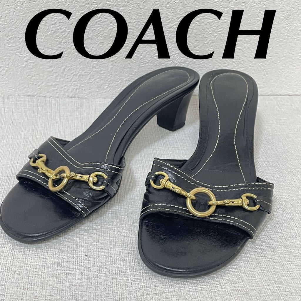 [ beautiful goods ] COACH Coach Old Coach sandals heel pumps gold metal fittings leather 