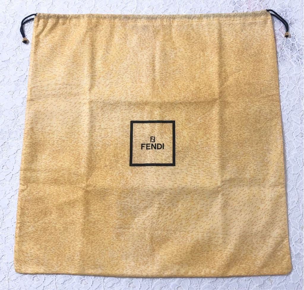 フェンディ「FENDI」バッグ保存袋 ヴィンテージ 旧型 (2863) 正規品 付属品 布袋 巾着袋 不織布製 イエロー 49×50cm 大きめサイズ _画像1