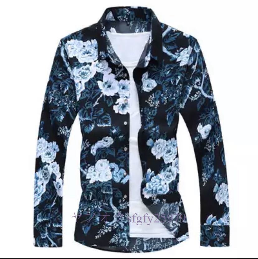L947☆新品アロハシャツ メンズ カジュアル 長袖 花柄シャツ トップス メンズシャツ 和柄 開襟の画像1