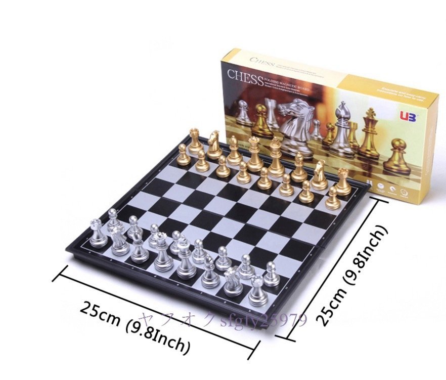 A723A☆新品チェスセット 駒とチェス盤 ゴールド＆シルバー チェスの駒 磁気ボード_画像3