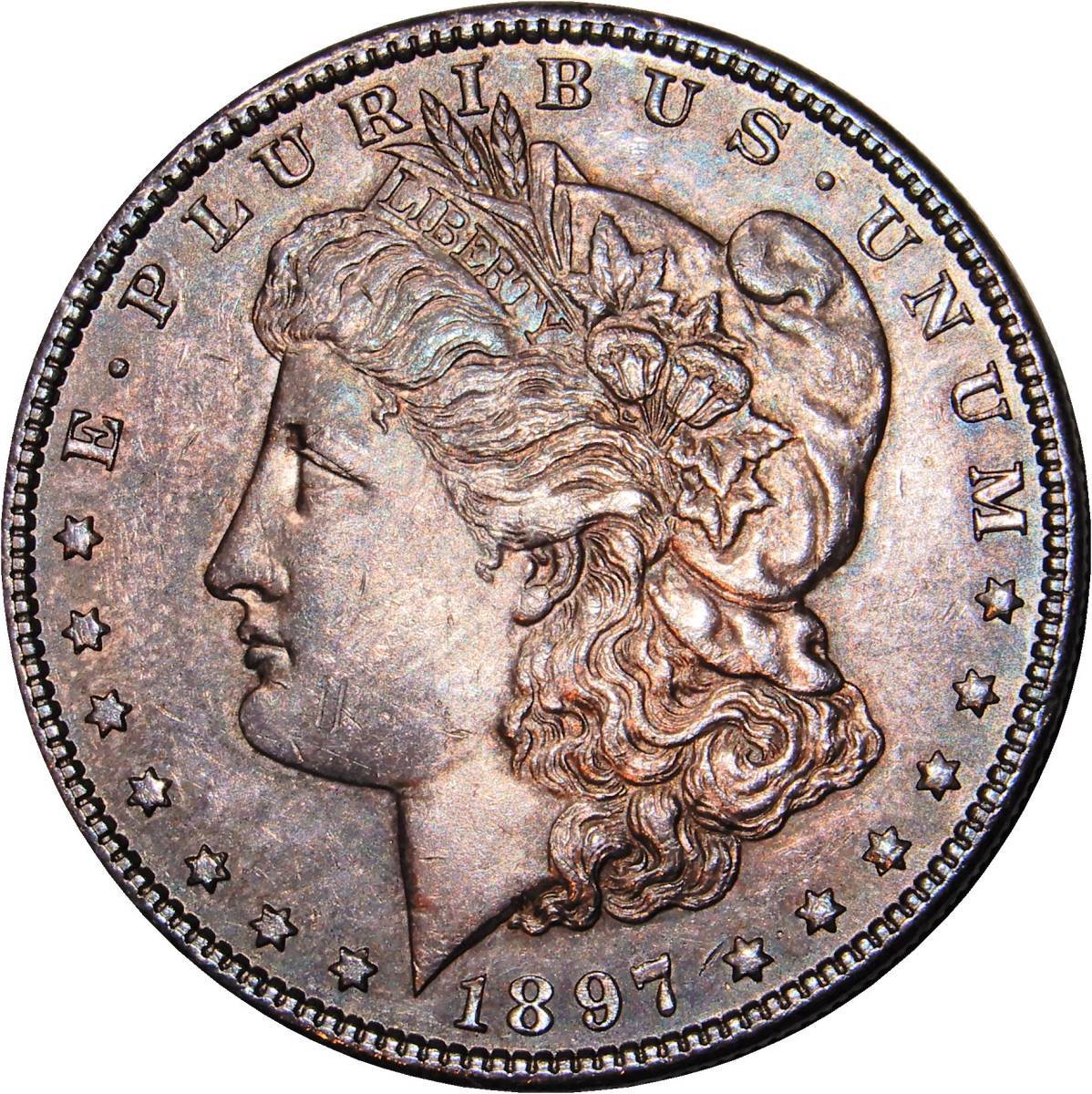 レア 未使用 手変わり 1897年 アメリカ モルガンダラー 1ドル Dollar 銀貨 銀製 コイン 硬貨 古銭 メダル 自由の女神 アメリカンイーグル鷲_画像1