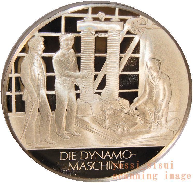 レア 希少品 美品 ドイツ造幣局製 人類の技術史 偉人 電気 発電機 ダイナモ エレクトリック 純銀製 メダル コイン 記章 章牌 スーベニア