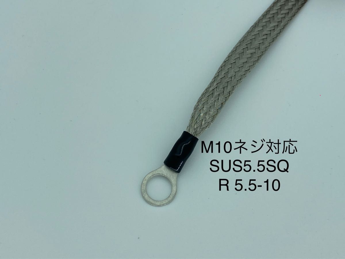 SUS5.5sq、ステンレス平編線、アース線、両端M10サイズ　45cm