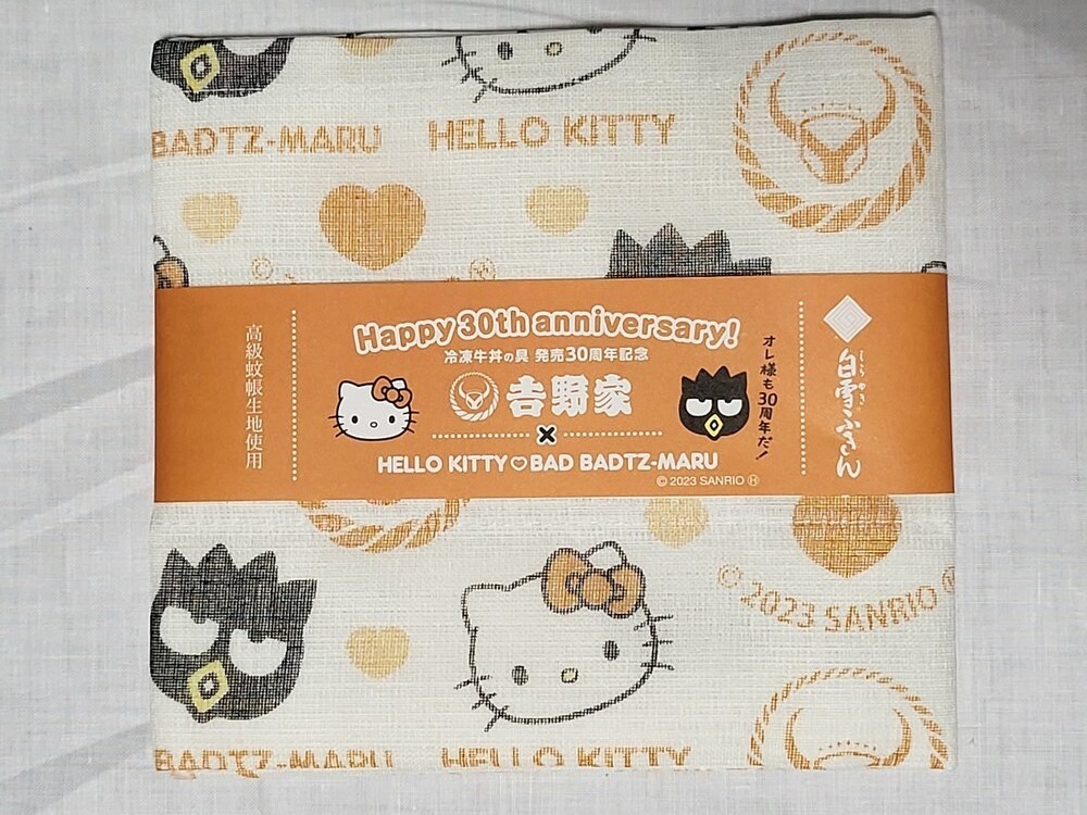 белый снег посудное полотенце Yoshino дом Sanrio HELLO KITTY BAD BADTZ-MARU 30 годовщина сотрудничество высококлассный противомоскитная сетка ткань использование Hello Kitty - Ba-Tsu круг 