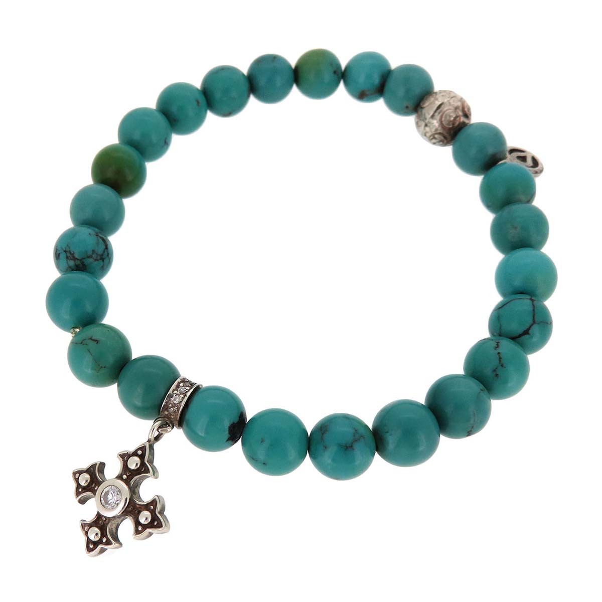  Loree Rodkin fancy Cross silver charm turquoise bracele used [ apparel * small articles ]
