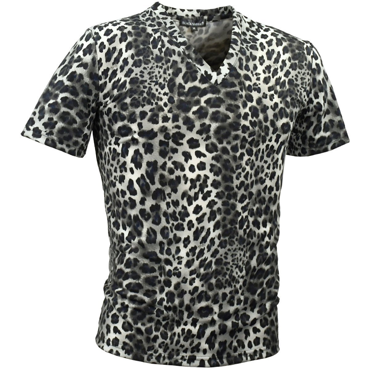 193802-gy ブラックバリア ヒョウ 豹 Vネック レオパード 日本製 スリム 半袖Tシャツ メンズ(ブラック黒グレー) 3L 総柄 アニマル 総柄_画像7
