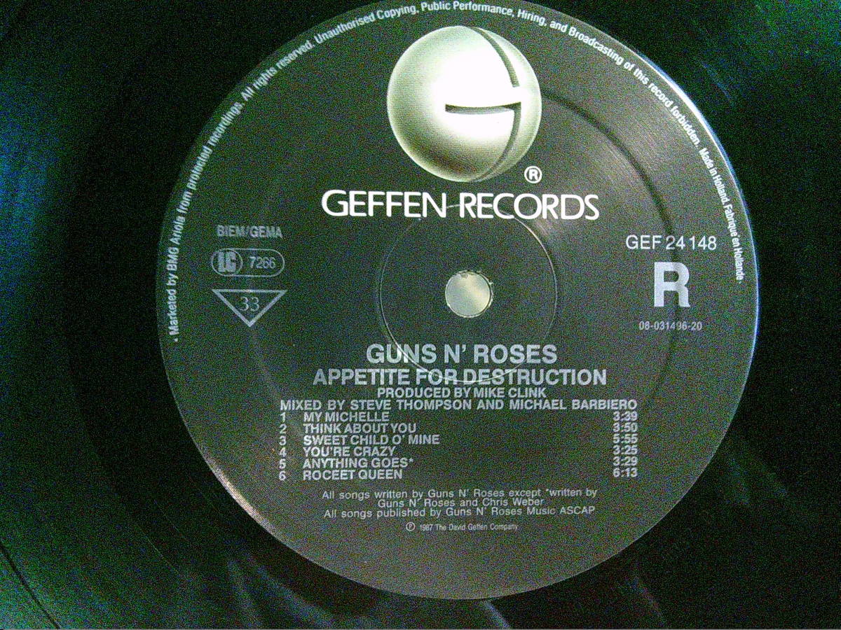 GUNS N' ROSES[APPETITE FOR DESTRUCTION]VINYL _画像5