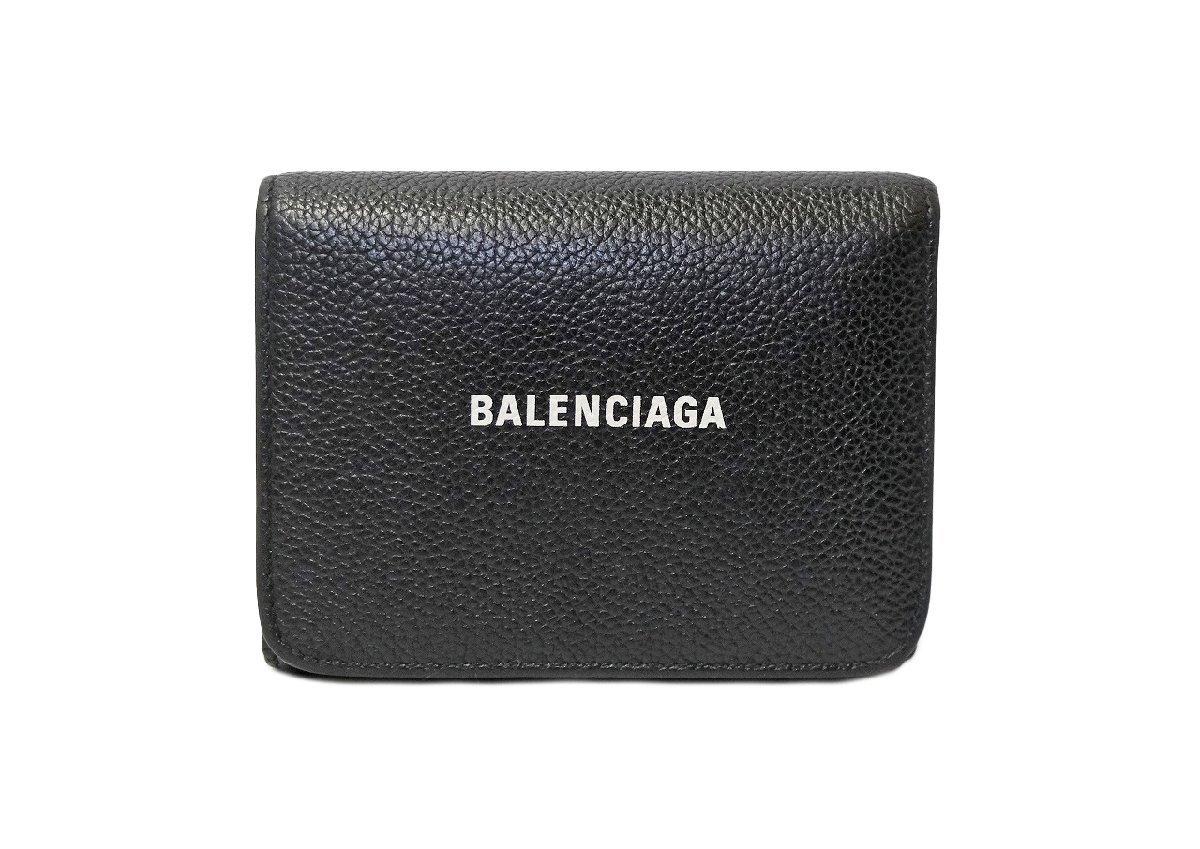  Balenciaga three folding purse black black leather box * sack attaching 
