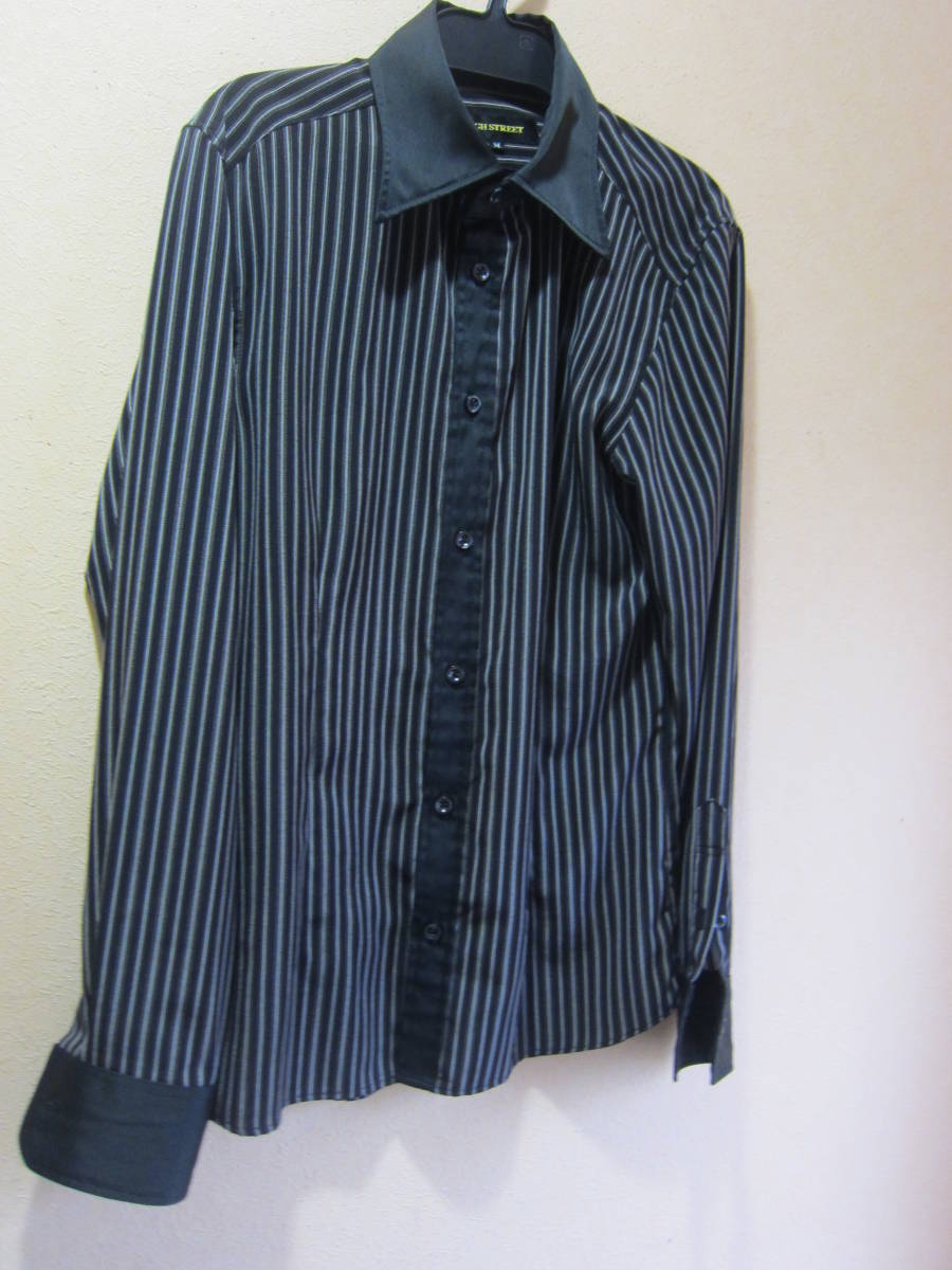  высокий Street мужской M чёрный полоса рисунок рубашка с длинным рукавом cut and sewn Tornado Mart HIGH STREETme16333